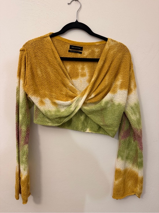 Urban Outfitters Tops - Urban Outfitters Mustard Green Tie-Dye Cropped Wrap Top